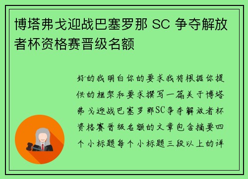 博塔弗戈迎战巴塞罗那 SC 争夺解放者杯资格赛晋级名额 博塔弗戈迎战巴塞罗那 SC 争夺解放者杯资格赛晋级名额